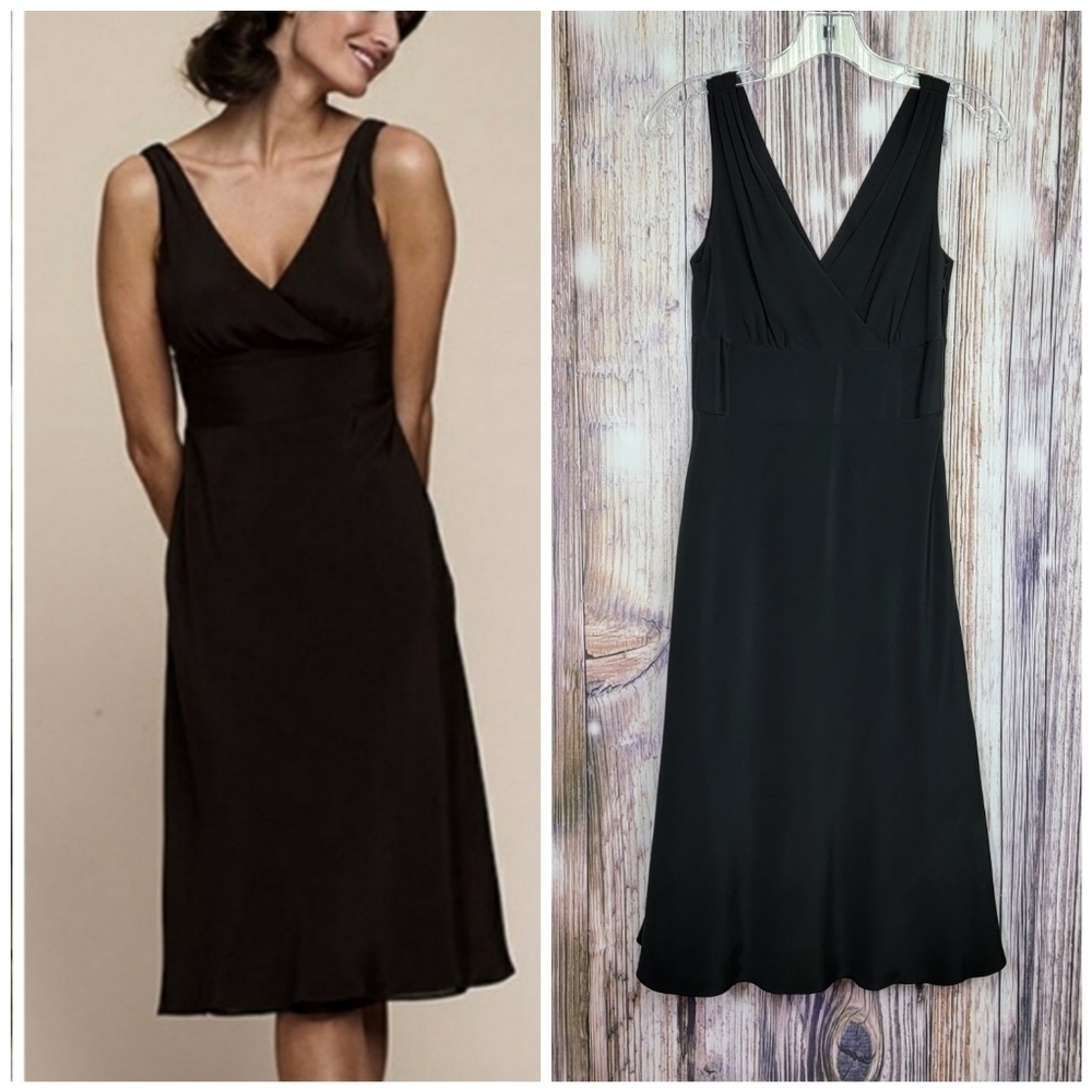 𝅺J.Crew Black Sophia Silk Tricotine Midi Dress